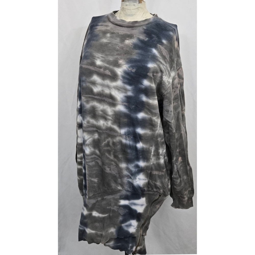 Young Fabulous & Broke Tie Dye Sweatshirt Dress Gray Asym‎ Zip Hem Women M Chic